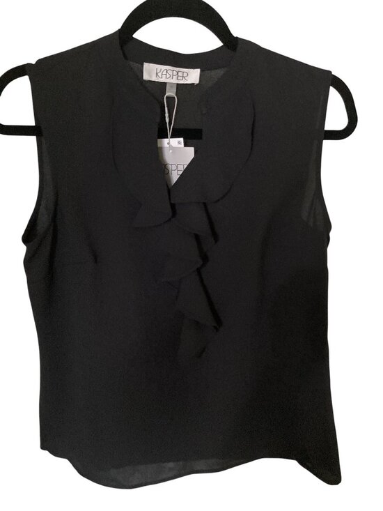 Kasper Tops - KASPER Women's Black Cascade Ruffle Sleeveless Top Blouse Size XS NWT